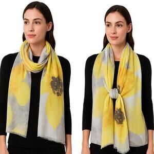 LOOK Cashmere Blend Yellow & Gray Floral Pashmina Wrap Scarf 29x72